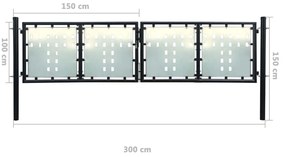 Portão de cerca com porta única 300x150 cm preto