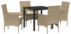 Conjunto de Jantar de Jardim com 5 Peças e Almofadas Beges em Rattan S