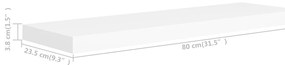 Prateleiras parede suspensas 4 pcs 80x23,5x3,8cm MDF branco