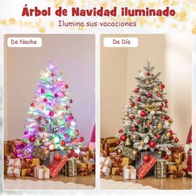 Árvore de Natal artificial pré-iluminada de 100 CM em vaso com neve 148 pontas em PVC e PE 80 luzes LED coloridas globulares Decoração Branco + Verde