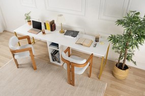 Secretária Twin Study Desk – Branco Dourado – 240 x 74 x 60 cm