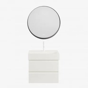 Conjunto De Móvel De Casa De Banho Suspenso Em Madeira E Folha De Freixo Com Lavatório Integrado Ona Branco & Redondo Led - Sklum