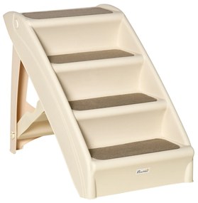 PawHut Escada Dobrável para Animais de Estimação de 4 Degraus para Cães Gatos Portátil com Tapetes Antiderrapantes para Cama Sofá Carga 20kg 67x38x49,5cm Bege