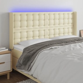 vidaXL Cabeceira cama c/ LED 147x16x118/128 cm couro artificial crème