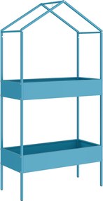 Outsunny Estante para Plantas 2 Níveis, Suporte para Plantas em Metal com Gancho, Suporte para Vasos em Forma de Casa, Azul-Verde | Aosom Portugal