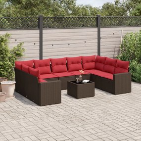 vidaXL 10 pcs conj. sofás jardim com almofadões vime PE castanho