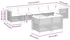 9 pcs conjunto de sofás p/ jardim com almofadões vime PE bege