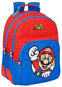 Mochila Escolar Super Mario Vermelho Azul (32 X 42 X 15 cm)