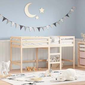 vidaXL Cama alta p/ criança c/ escada 90x190cm madeira de pinho maciça