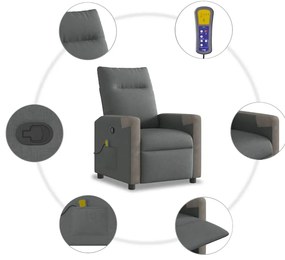 Poltrona de massagens reclinável tecido cinzento-escuro