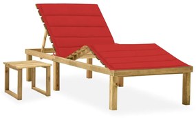 vidaXL Espreguiçadeira de jardim com mesa e almofadão pinho impregnado