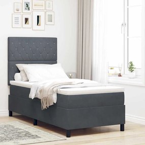 Camas Box Spring vidaXL com Colchão e LED Cinza Escuro 100x200 cm Veludo