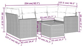 7 pcs conjunto de sofás p/ jardim c/ almofadões vime PE preto