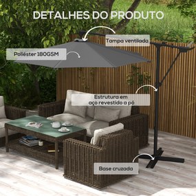 Outsunny Chapéu de Sol Excêntrico para Jardim 3x3 m Chapéu de Sol Gira