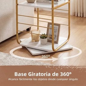 Estante giratória de 4 níveis Torre 360° com estrutura metálica 40 x 40 x 115 cm economiza espaço de canto para escritório, casa, sala, branca+Dourada