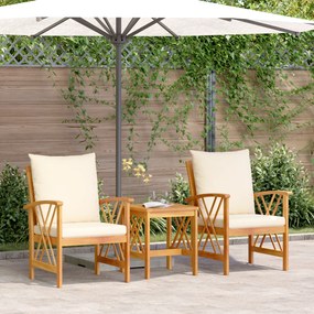Conjunto de Lounge de Jardim de 3 Peças com Almofadas em Madeira de Acácia Sólida