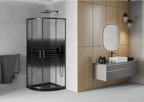 Mexen Rio cabine de duche semicircular 80 x 80 cm, faixas pretas, preto + base de duche Flat, preto - 863-080-080-70-20-4170B