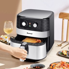 Fritadeira eléctrica a Ar Sem Óleo de 5 L 1700 W com temporizador e cesto de controlo de temperatura sem colar 30,5 x 39 x 33 cm Preto