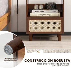 Conjunto de 2 Mesas de cabeceira de bambu e rattan com gaveta e pernas de madeira maciça  43 x 35 x 50 cm Castanho