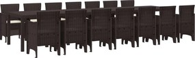 vidaXL Conjunto de Jantar para Jardim com Almofadas 15 pcs Castanho PP