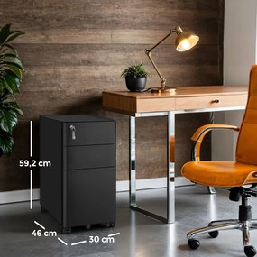 Bloco gavetas escritório com rodas 46 x 30 x 59,2 cm Preto