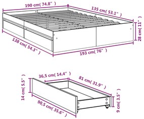 Estrutura de cama c/ gavetas 135x190cm derivados madeira branco