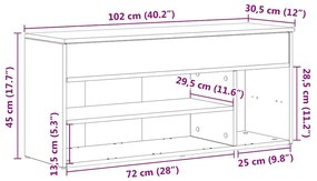 Banco sapateira 102x30,5x45cm derivados madeira cinzento sonoma