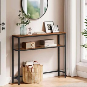 Mesa consola com 2 prateleiras 20 x 80 x 80 cm preto e castanho vintage