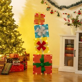 Conjunto de 4 caixas de presente de Natal empilháveis pré-iluminadas 120 cm Decoração natal com LED multicolorido