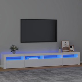 Móvel de TV com luzes LED 240x35x40 cm branco brilhante