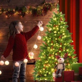 Árvore de Natal iluminada de 1,35 m com 516 ramos decorativos de pinhas e bagas vermelhas para casa, escritório, lojas e hotéis Verde
