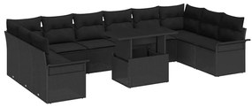 vidaXL Conjunto de Sofás de Jardim de 11 Peças com Almofadas de Rattan Preto