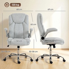 Cadeira de Escritório Apoios de Braços Rebatíveis Altura Ajustável Função Basculante e Estofada em Veludo 68x69x118 cm Creme