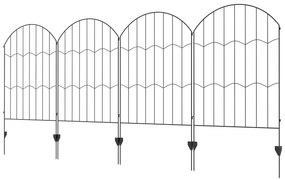 Outsunny Cerca de Jardim com 4 Painéis 88x110 cm Cercas Decorativas de Exterior de Aço com Ângulo Ajustável para Pátio Preto