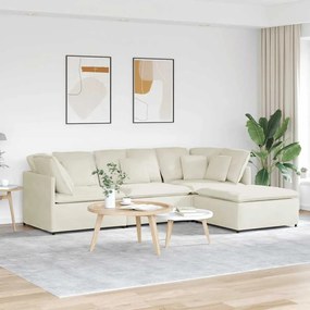vidaXL Sofá modular com pufes e almofadas veludo creme