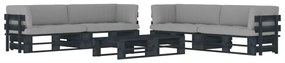 6 pcs conj. lounge paletes c/ almofadões pinho impregnado preto