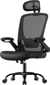 Cadeira de escritório ergonómica, giratória com função de balanço, em malha preta