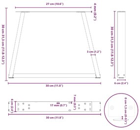 Pés para mesa de centro em V, 2 peças, antracite, 30x(30-31,3) cm, aço
