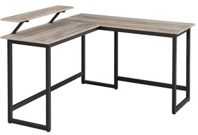 Mesa de computador em forma de L com apoio para monitor. | VASAGLE | 140 x 130 x 92,2 cm | preto|branco | LWD056B02.