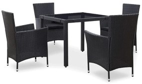 5 pcs conjunto de jantar para jardim vime PE preto