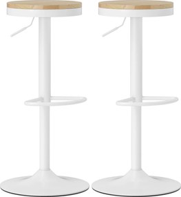 Conjunto de 2 Bancos de Bar Giratórios Bancos Altos de Cozinha com Descanso para Pés 38,5x38,5x60-80 cm Madeira e Branco