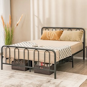 Estrutura de cama metálica com cabeceira e estrado moderna 208x164x101 cm Preto