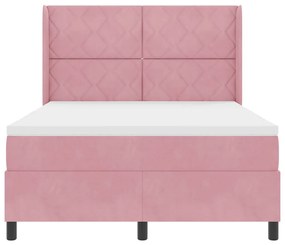 Cama Box Spring com Colchão &amp; LED Rosa 140x190 cm Veludo
