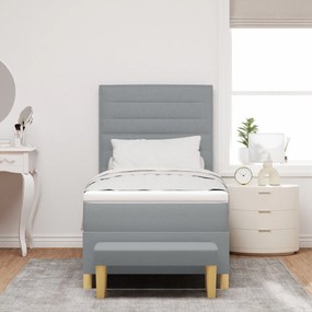 Cama Box Spring com Colchão e Banco Cinza Claro 80x200 cm Tecido