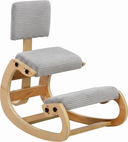 HOMCOM Cadeira de Joelhos Ergonômica com Encosto, Assento Ajoelhado Basculante Estofado em Veludo Cotelê, Cinza Claro | Aosom Portugal