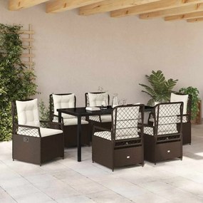 Conjunto de Jantar de Jardim 7 Peças Castanho em Rattan Sintético