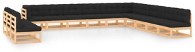 vidaXL 13 pcs conj. lounge jardim c/ almofadões antracite pinho maciço