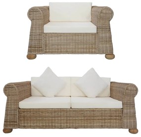 278601 vidaXL 2 pcs conjunto de sofás com almofadões vime natural