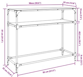 Mesa consola com tampo em vidro transparente 98x35x81 cm aço