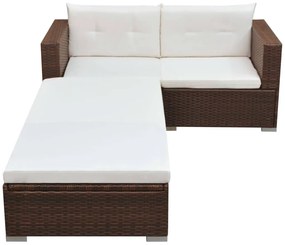 3 pcs conjunto lounge jardim c/ almofadões vime PE castanho